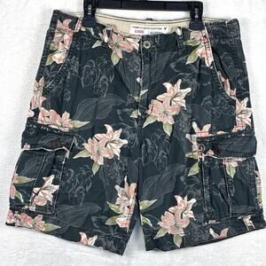 American Eagle Mens 36 Black Pink Floral Cargo Hawaiian Tropical Classic Shorts